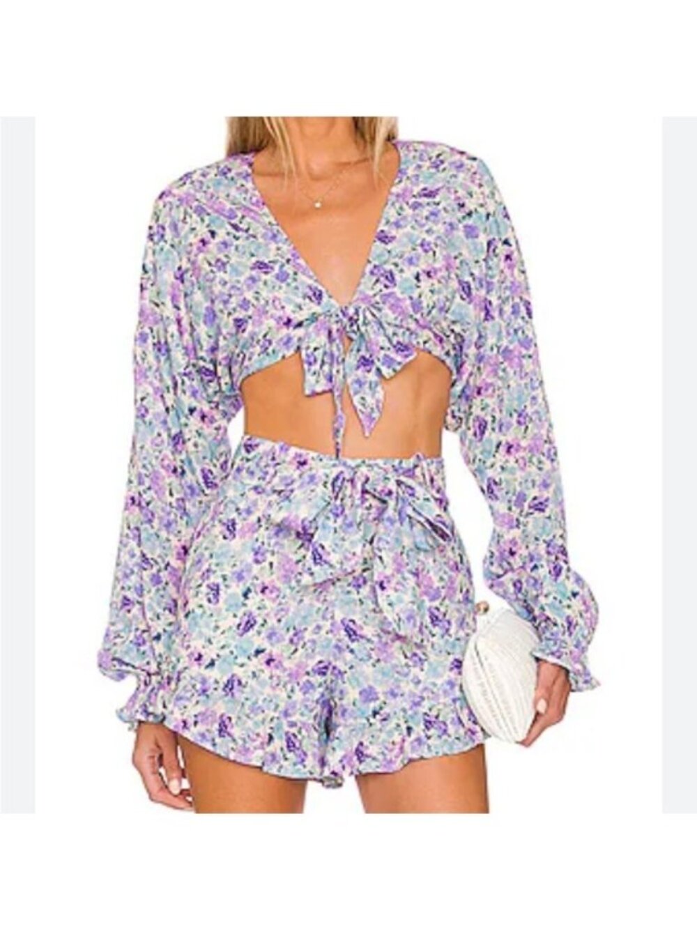NWT Majorelle Floral Tie-Front Cropped Top & Ruffled Shorts Set S (bin CC)